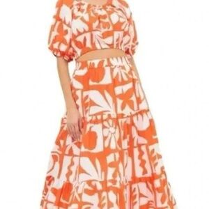 Oliphant Vibrant Orange and White Maxi Skirt and top set